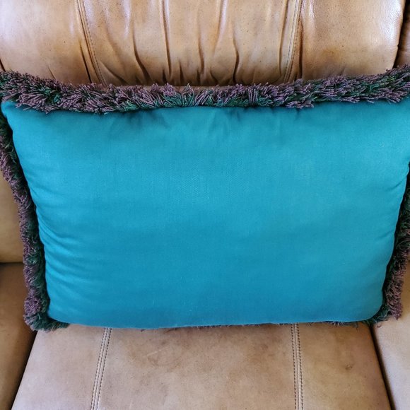 Blue/ Teal Fringed accent pillow 18 x 26 - Picture 2 of 2